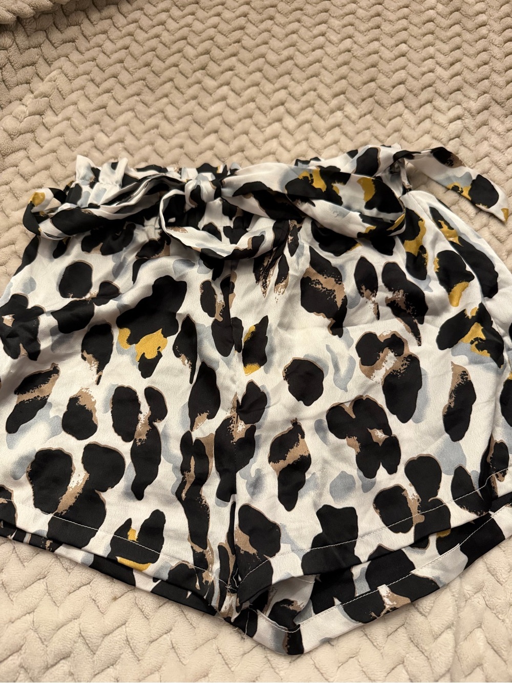 Animal Print Tie-Waist Shorts in Black, White & Mustard